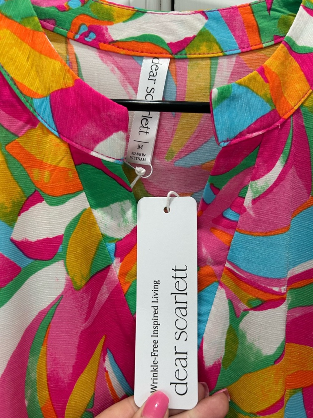 Pink Multicolor V-Neck Tropical Print Dress - Picture 3 of 3